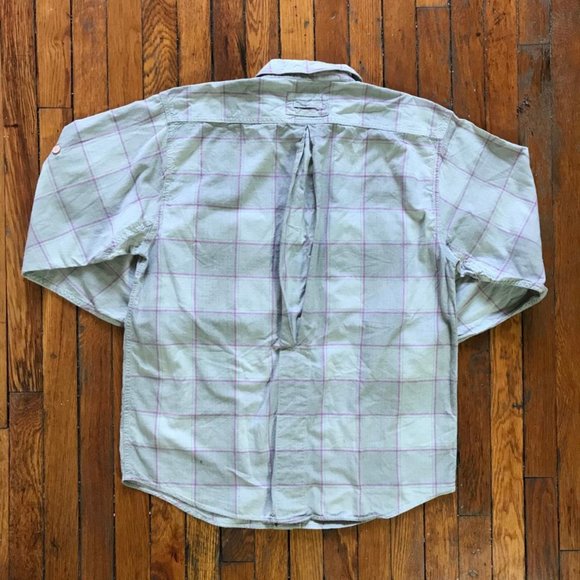 Vintage 90s L.L. Bean Men White Grey Pink Plaid Elastic Back Button Down Shirt - Picture 3 of 4